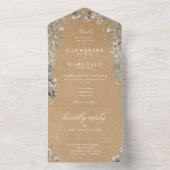 Bloemengroen Cascade Rustic Kraft Wedding All In One Uitnodiging (Binnen)