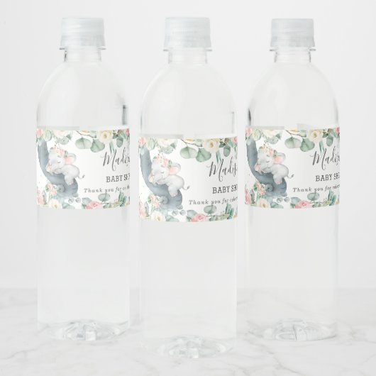 Bloemengroen Olifant Meisje Baby shower Favor Waterfles Etiket (Flessen)