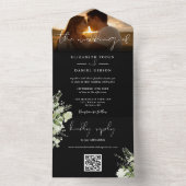 Bloemengroen QR Code Script bruiloft foto All In One Uitnodiging (Binnen)