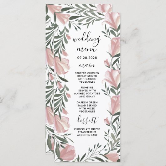 Bloemengroen Rustiek Bruiloft Menu Kaarten (Voorkant / Achterkant)