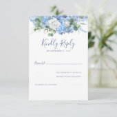 Bloemengroen Stoffig Blauw Bruiloft RSVP Kaartje (Staand voorkant)