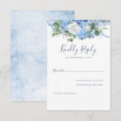 Bloemengroen Stoffig Blauw Bruiloft RSVP Kaartje (Voorkant / Achterkant)