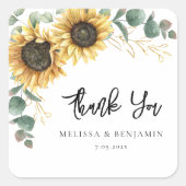 Bloemengroen Zonnebloem Bloom Bruiloft Dank u Vierkante Sticker (Voorkant)