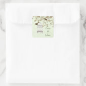 Bloemengroene vogelkooi, liefdevogels envelop seal vierkante sticker (Tas)