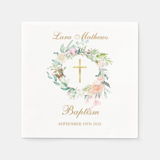 Bloemenguirlande Woodland Rose Doop Doopfeest Servet (Voorkant)