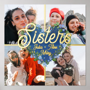 Bloemenhart 4 foto Collage zusters BFF Keepsake Folie Afdrukken
