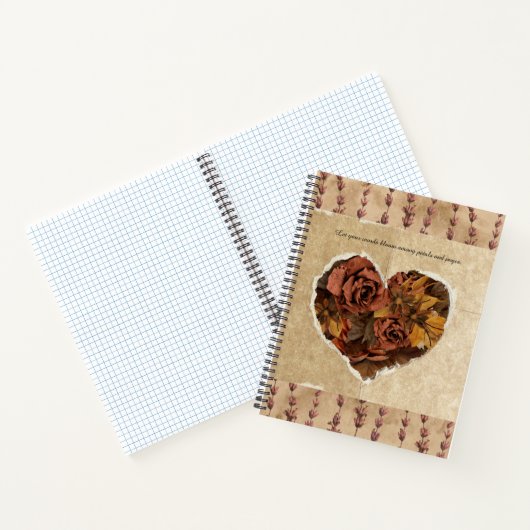Bloemenhart met Rustieke Bruine Rozen Notitieboek (Binnen)