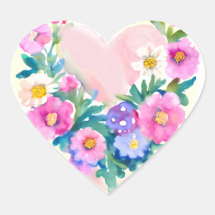 Bloemenhartkrans Pastel Waterverf roze Hart Sticker