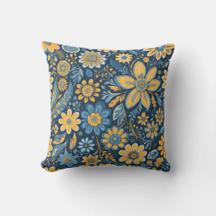 bloemenhippie design geel blauw buitenkussen