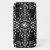 bloemenhok zwart & witte monogrammen Case-Mate iPhone case (Achterkant)