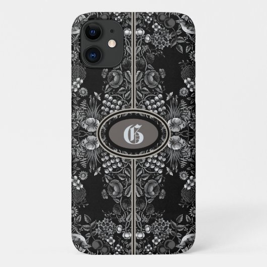 bloemenhok zwart & witte monogrammen Case-Mate iPhone case (Achterkant)