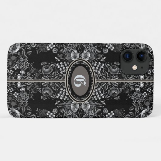 bloemenhok zwart & witte monogrammen Case-Mate iPhone case (Achterkant (horizontaal))