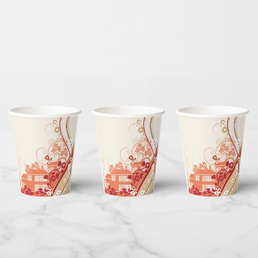 Bloemenhuis Illustratie Werveltje en Natuur Patroo Papieren Bekers