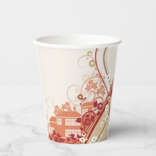 Bloemenhuis Illustratie Werveltje en Natuur Patroo Papieren Bekers (Voorkant)