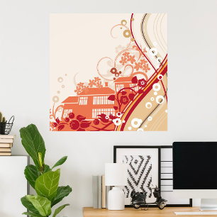 Bloemenhuis Illustratie Werveltje en Natuur Patroo Poster