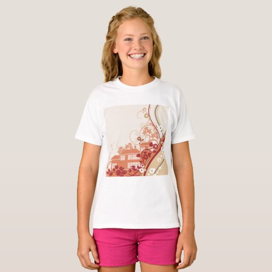 Bloemenhuis Illustratie Werveltje en Natuur Patroo T-shirt (Voorkant volledig)