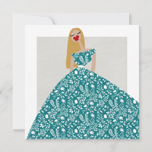 Bloemenjurk Glam Mode Illustratie Kunstkaart Kaart