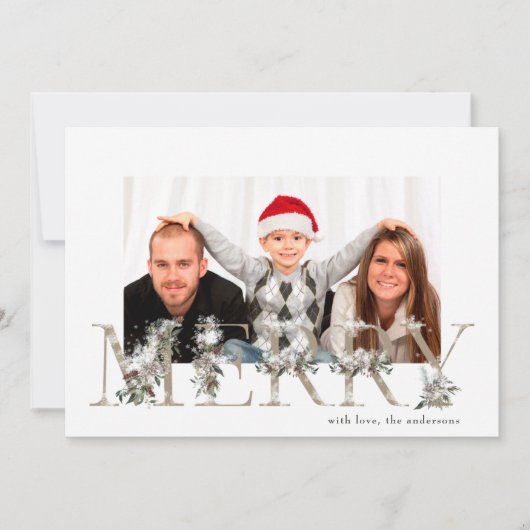 Bloemenkalfabet VROLIJKE Kerstfoto Feestdagenkaart (Voorkant)