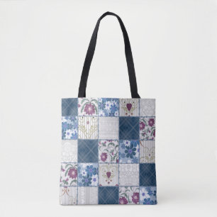 Bloemenkant: Patchwork naadloze achtergrond. Draagtas