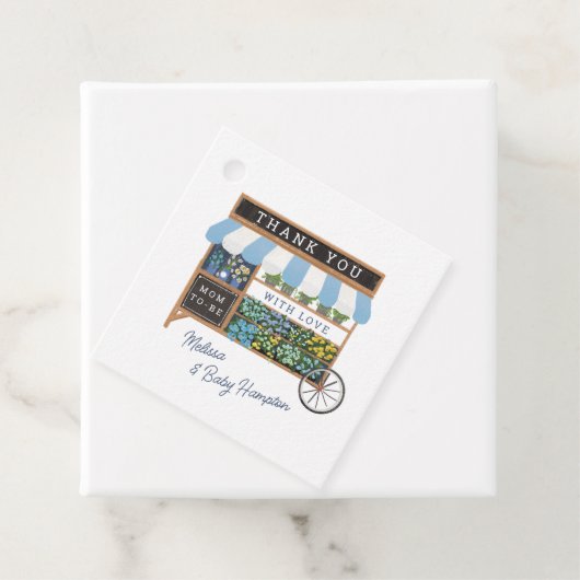Bloemenkar Boeren Markt Blauw Baby shower Favoriet Bedankjes Labels (In situ)