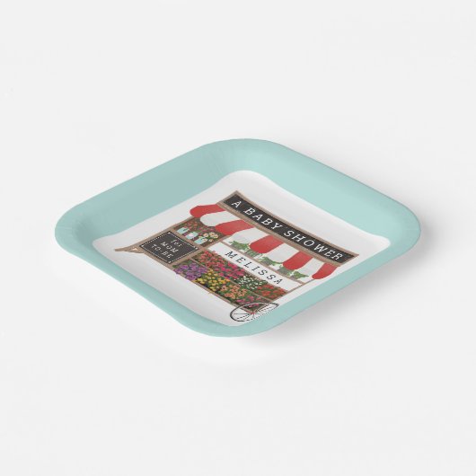 Bloemenkar Boeren Markt Rood Baby shower Papieren Bordje (Gebogen)