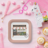 Bloemenkar Boeren Markt Roze Baby shower Papieren Bordje (Feest)
