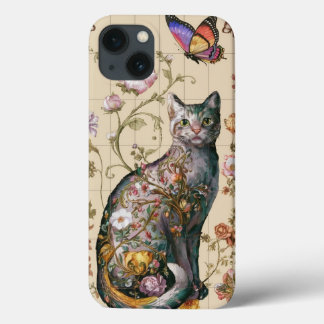  Bloemenkat Art William Morris geïnspireerd iPhone 13 Hoesje