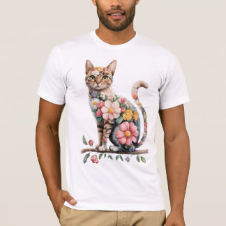 Bloemenkat Silhouette natuur bloemen kattenliefheb T-shirt