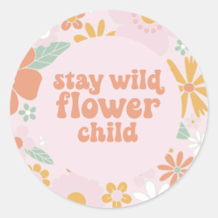 Bloemenkind Retro Bloemen Verjaardag Ronde Sticker