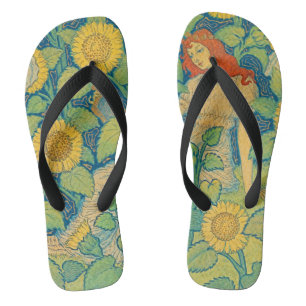 Bloemenkind Vrouw in Zonnebloementuin Teenslippers