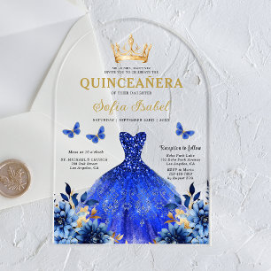 Bloemenkoninglijke Blauwe Vlinder Prinses Quincean Acryl Uitnodigingen