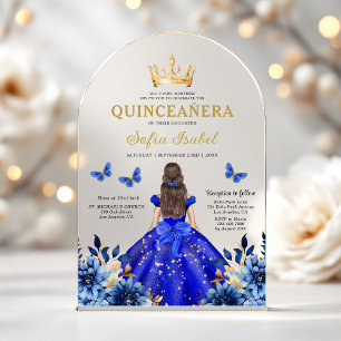 Bloemenkoninglijke Blauwe Vlinder Prinses Quincean Acryl Uitnodigingen