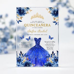 Bloemenkoninglijke Blauwe Vlinder Prinses Quincean Acryl Uitnodigingen