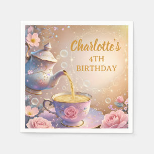 Bloemenkopje & Theepot - Pastel Elegante Theeparti Servet