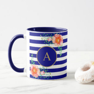  Bloemenkoud Monogram Navy Wit Gestreept Mok