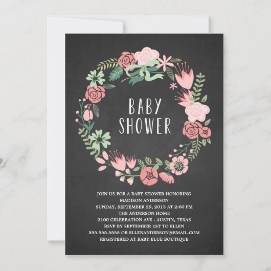 Bloemenkrans | Baby Shower Uitnodiging (Voorkant)