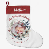 Bloemenkrans Baby's eerste kerstfoto Grote Kerstsok (Voorkant)