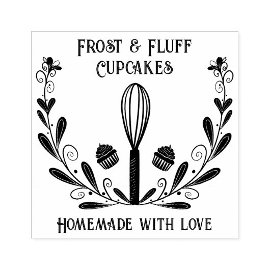 Bloemenkrans Bakkerij Whisk & Cupcake Stamp Rubberstempel (Afrduk)