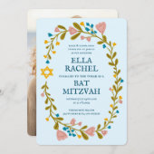 Bloemenkrans Bat Mitzvah Hand-getekende aangepaste Kaart (Voorkant / Achterkant)
