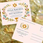 Bloemenkrans Bat Mitzvah Hand-getrokken Custom Briefkaart