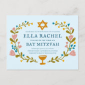 Bloemenkrans Bat Mitzvah Hand-getrokken Custom Briefkaart (Voorkant)