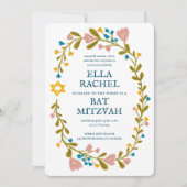 Bloemenkrans Bat Mitzvah Hand-getrokken Custom Kaart (Voorkant)