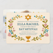 Bloemenkrans Bat Mitzvah Hand-getrokken Custom Kaart (Voorkant / Achterkant)