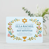Bloemenkrans Bat Mitzvah Hand-getrokken Custom Kaart (Staand voorkant)