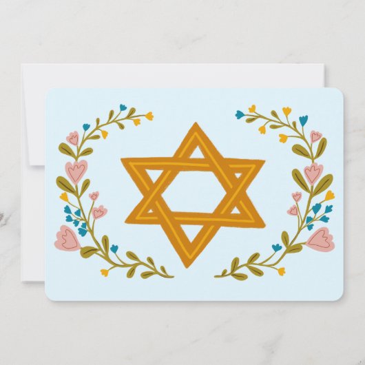 Bloemenkrans Bat Mitzvah Hand-getrokken Custom Kaart (Achterkant)