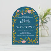 Bloemenkrans Bat Mitzvah Hand-getrokken Custom PHO Kaart (Staand voorkant)