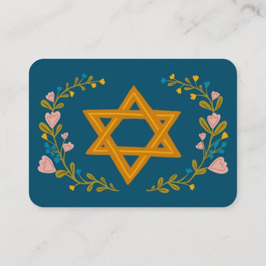 Bloemenkrans Bat Mitzvah Hand-getrokken Custom QRc Informatiekaartje (Achterkant)