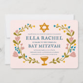Bloemenkrans Bat Mitzvah Hand-getrokken Custom QRc Kaart (Voorkant)