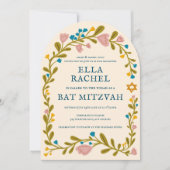 Bloemenkrans Bat Mitzvah Hand-getrokken Custom QRc Kaart (Voorkant)
