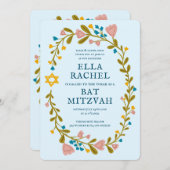 Bloemenkrans Bat Mitzvah Hand-getrokken Custom QRc Kaart (Voorkant / Achterkant)